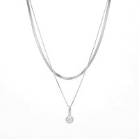 wholesale 925 Silver Metal Material Cross-Border Hot-Selling Ins Style Snake Chain Inlaid with 1 Carat Moissanite Bubble Detachable Stackable Double-Layer Necklace-White gold 35+7cm extension chain