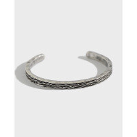 wholesale S925 Sterling Silver Korean Style Versatile Silver Bracelet Ins Minimalist Vintage Distressed Round Open Bangle for Women-Vintage Silver 925 Silver