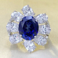 wholesale S925 Silver New 10*12mm Oval Ring, Stylish and Luxurious Fashion Women's Design with European and American Flair-R787 Blue Diamond No. 8