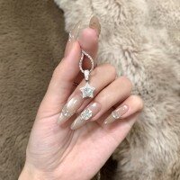 wholesale S925 Sterling Silver Light Luxury Cute Full Diamond Star Necklace and Earrings Set Sparkling Collarbone Chain Daily Jewelry for Women-Necklace 925 Silver