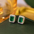wholesale S925 silver hypoallergenic classic halo lab-grown emerald 5*7mm small octagon stud earrings for women-0-3