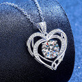 Sterling Silver 3-Carat Moissanite Heart Pendant Necklace, Valentine's Gift-0-0