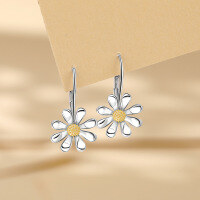 wholesale S925 sterling silver cross-border new small daisy sunflower earrings and ear cuffs for women, niche and high-end sunflower ear accessories-Platinum>925 silver