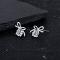 Metal Cute Sweet Bow Four-Prong Moissanite Stud Earrings-0-0