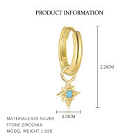 wholesale S925 Sterling Silver Blue Star Moon Ear Cuff With Turquoise, Fashionable And Luxurious Wholesale Earrings-E5033-Gold/Single 925 Silver