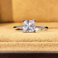 wholesale S925 Silver 18K White Gold High Carbon Diamond 6*6mm Princess Square Ring for Women Four-Prong Diamond Ring Fashion-R176 Ring Size 8