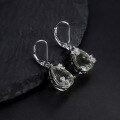wholesale S925 Sterling Silver Natural Green Amethyst Ear Studs, Personality Light Luxury Inlaid Gemstone Natural Colored Gem Earrings Ear Drops-0-2