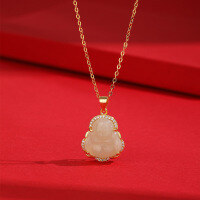 wholesale S925 Sterling Silver Natural Hetian Jade Maitreya Buddha Necklace Women's Clavicle Chain Palace Style Pendant Jewelry Accessory-Gold necklace 925 silver