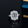 S925 Silver Moissanite Ring Women's Luxury Setting Fancy Shape Emerald Cut Rectangle 4 Carat-0-2