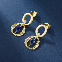 wholesale 925 sterling silver fully gold-plated with lab-grown ruby and sapphire convertible earrings for elegant women's wedding banquet jewelry-blue