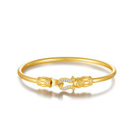 wholesale S925 Sterling Silver Horse Hoof Buckle Bracelet Matching Couple Set Diamond Accented Openable National Style Design Direct Factory Supply-Silver with zircon gold