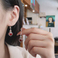 wholesale S925 Silver Fashion European and American Red Crystal Zircon Queen Style Trendy Creative Versatile Earrings Ear Clips-0-3