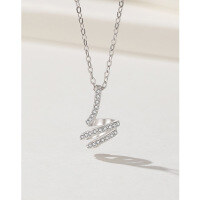 wholesale 925 Sterling Silver Geometric Necklace for Women with Diamond Accents, Ins Light Luxury Small and Minimalist Style, Versatile and High-End Pendant Collarbone Chain Necklace-Platinum 925 silver