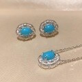 wholesale 925 Sterling Silver Advanced Icy Sleeping Beauty Oval Turquoise Necklace for Women with Vintage Brushed Finish Collarbone Chain-0-4