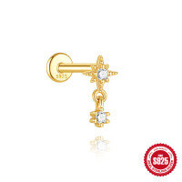 wholesale S925 Sterling Silver Geometric Tassel with Crystal Stud Flat Head Threaded Ear Cartilage Earring-Single gold #6