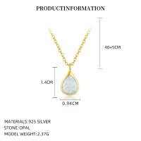 wholesale 18k Gold Plated S925 Sterling Silver Opal Teardrop Necklace With Matching Earrings And Tassel Pendant-YA0495_Synthetic Opal Color White OP17_18K Yellow Plated 925 Silver