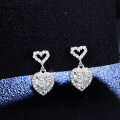 Metal Alloy Heart Four-Prong Stud Earrings with Moissanite and Tassels-0-1