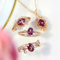 wholesale S925 rose gold-plated silver vintage rose red garnet lace set, elegant OL pendant necklace-0-0