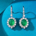 wholesale 925 Silver Earrings Set with 8*10 Simulated Green Chrysoprase Ear Studs, Luxurious Style with Extravagant Setting for Live Stream Distribution-0-0