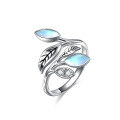 wholesale 925 Sterling Silver European and American Cross-Border New Style Tree Leaf Ring Vintage Niche Moonstone Adjustable Index Finger Ring for Women-0-4