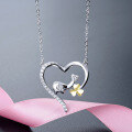 wholesale S925 silver and diamond Korean-style fashion sweet heart-shaped pendant necklace, creative and unique women's collarbone chain-0-1