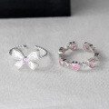 wholesale S925 Sterling Silver Fresh Sweet Ins Style Niche Design Pink Diamond Heart Bow Ring R02726-0-3
