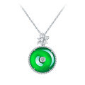 wholesale 925 Silver Gold-Plated Pendant with High-Carbon Diamond, Muzo Green Natural Chalcedony Peace Buckle, New Chinese Style Necklace for Women-0-0