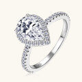 wholesale S925 Sterling Silver 2ct Pear-Shaped Moissanite Ring Fashion Queen Teardrop Wedding Band Cross-Border Wholesale-0-0