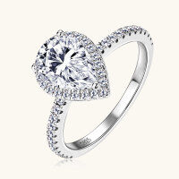 wholesale S925 Sterling Silver 2ct Pear-Shaped Moissanite Ring Fashion Queen Teardrop Wedding Band Cross-Border Wholesale-White>US 8.5