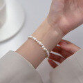 wholesale 925 Sterling Silver Baroque Freshwater Pearl and Silver Bead Elastic Bracelet in Vintage Sweet Style S5492-0-1