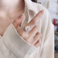 wholesale S925 Silver Fashionable Japanese-Korean Mori Kei Small Fresh Lotus Niche Chinese Style Light Luxury Trendy Open-End Ring-YQJ1369/approx. 3.8g>Adjustable opening