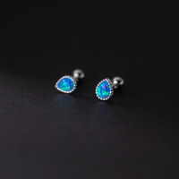 wholesale S925 Silver Korean Style Minimalist Threaded Teardrop Synthetic Opal Stud Earrings for Elegant Women M01942-S925 silver pair light blue 925 silver