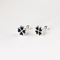 wholesale S925 Sterling Silver Four-Leaf Flower Petal Screw Earrings Minimalist Design Black Drop Heart Studs M06662-0-2