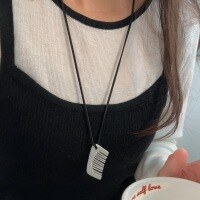 wholesale S925 Sterling Silver Korean-style Pendant Necklace with Comb, Minimalist Fashion Long Black Cord Sweater Chain-Sterling silver