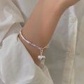 wholesale S925 Sterling Silver Minimalist Heart Bracelet for Women, Korean Style Simple and Versatile Small Design, Cold Tone Matching Heart-shaped Bangle-0-2