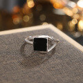 wholesale S925 Sterling Silver Geometric Black Resin Ring, Korean and Japanese Style, Niche Design, Light Luxury Openable Ring for Cross-Border Drop Shipping-0-3