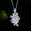 wholesale Exquisite white chalcedony small ice gourd pendant necklace with adjustable 45cm chain in metal-0-0