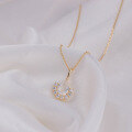 wholesale 10K Gold with Natural Moonstone Pendant and Zircon Accent Princess Necklace-0-2