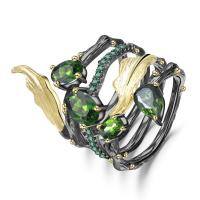 wholesale 925 Sterling Silver Colored Gemstone Original Design Vine-Inspired Niche Ring with Topaz Crystal Natural Ring-Diopside Ring US Size 6