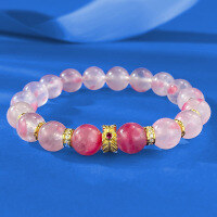 wholesale S925 Silver Zhuo Zhifan Edition 90mm Entirely Transparent Sakura Pink Crystal Bracelet Sweet Girly Heart Hand Chain-B176 Rose Quartz Bracelet Elastic Cord