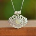 wholesale Gold-plated 925 Sterling Silver Hanfu Accessory Antique Filigree Ruyi Longevity Lock with Egg-Surface Hetian Jade Pendant-0-1