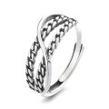 wholesale S925 Silver Retro Vintage Forked Chain Style Trendy Creative Design Open Adjustable Ring-0-4