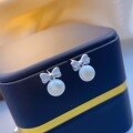 wholesale S925 Metal Japanese Pearl Bow Ear Studs Women's Fashion Commuting Light Luxury High-End Sense Popular Ear Accessories-0-1