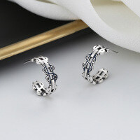 wholesale S925 Sterling Silver Creative C-Circle Colorful Resin Process Banknote Symbol Stud Earrings Retro Trendy Earrings-110FR/blue about 3.4g/pair 925 silver