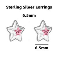 wholesale 999 Sterling Silver Star and Moon Studs Earrings for women-Pink Diamond Star Earrings