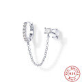 wholesale S925 Sterling Silver Single Row Diamond Ear Cuff with Drop and Solitaire Stud, Creative Trendy Earring-0-6