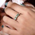 wholesale Silver-plated gold small designer trendy cool style three 50mm blue-green round moissanite minimalist unisex ring-0-3
