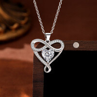 wholesale S925 Sterling Silver Infinity Love Heart Pendant Necklace for Women, Versatile and High-End, Ideal Gift for Girlfriend-Single Pendant - Without Chain 925 Silver