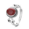 wholesale S925 Sterling Silver Retro Antique Style Inlaid Southern Red Agate Ring, Ethnic Fashion Versatile Ring for Women-0-5