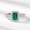 wholesale S925 Silver Full-Set Square Lab-Grown Emerald Ring with Colored Gemstones, Light Luxury Statement Finger Ring for European and American Fashion-0-2